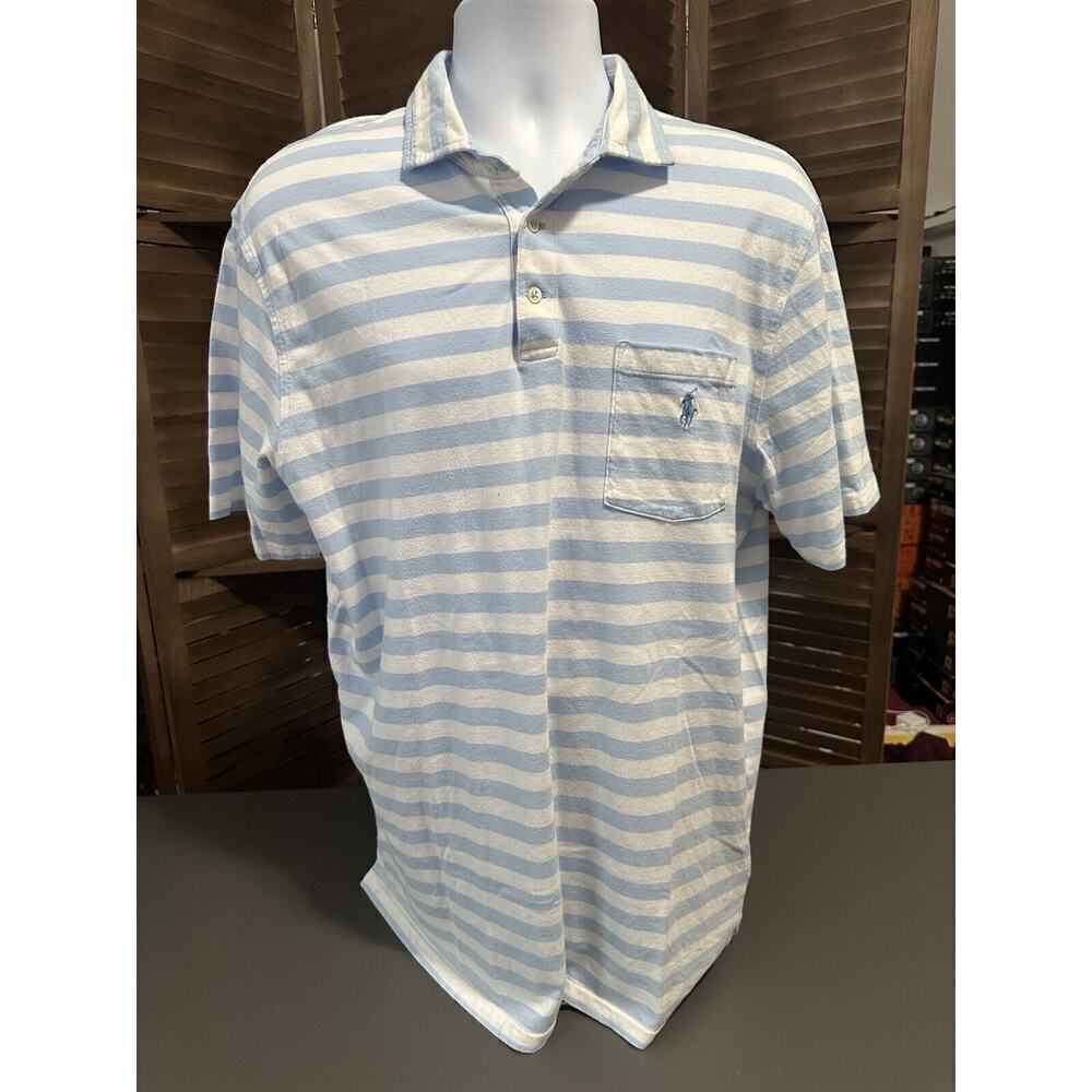 Polo Ralph Lauren Men’s Short Sleeve Polo Shirt Large Pocket Horse Blue White - Picture 2 of 6